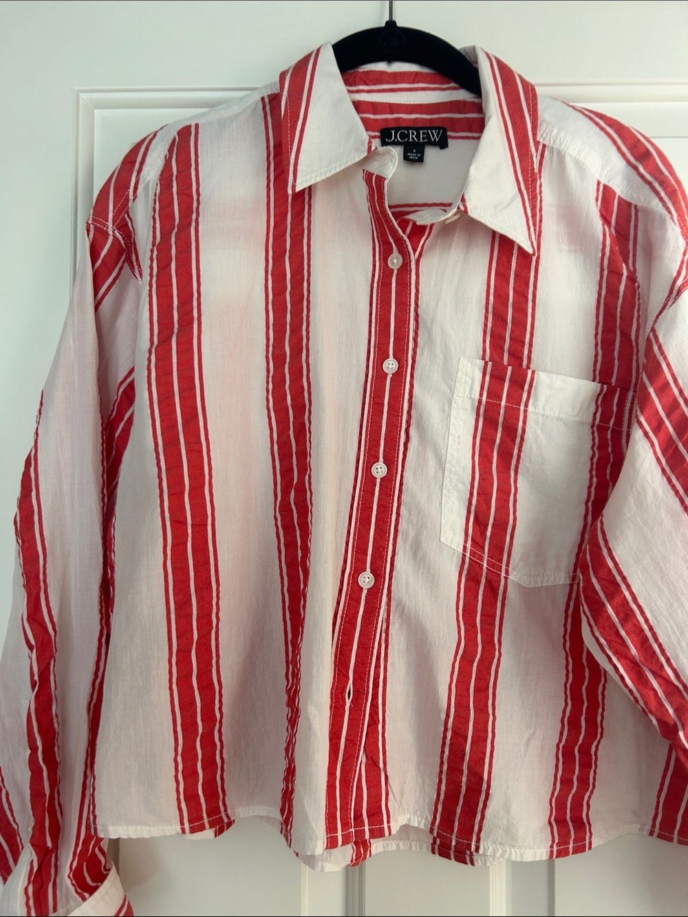 J. Crew Red and White Striped Button-Down Shirt